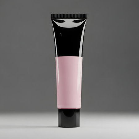 Cosmetic tube with pink cream on a gray background. 3d renderingの素材