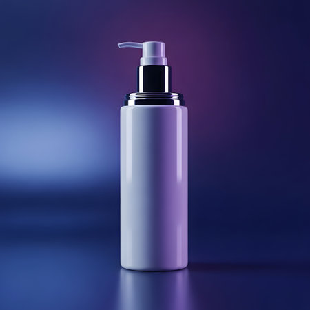 Blank cosmetic bottle mockup on purple background. 3d renderingの素材