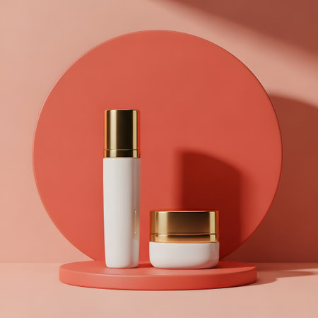 3d render of cosmetic product display podium. Cosmetic cream or lotion mockup.の素材