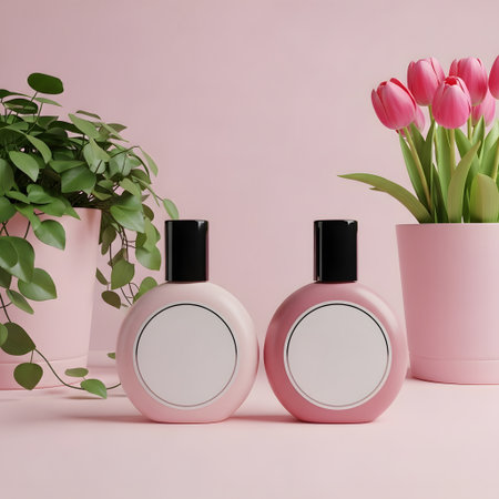 Cosmetic bottles on pink background. Mock up, 3D Renderingの素材