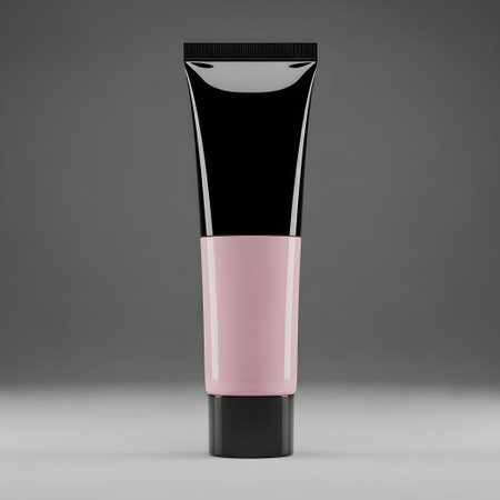 Black and pink nail polish bottle isolated on grey background. 3d renderの素材