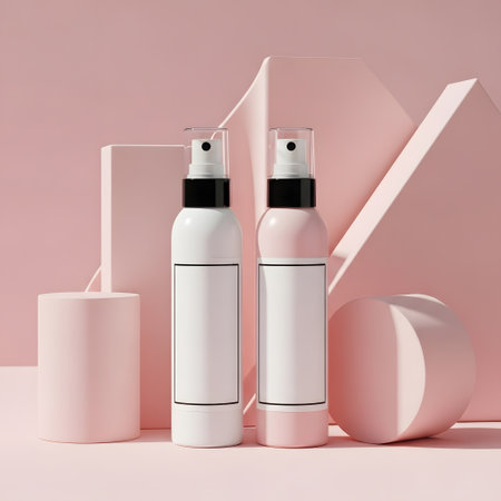 3d render of cosmetic bottle on pink background. Beauty product mockupの素材