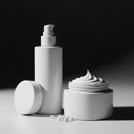 cosmetic cream and lotion in white bottle on a black backgroundの素材
