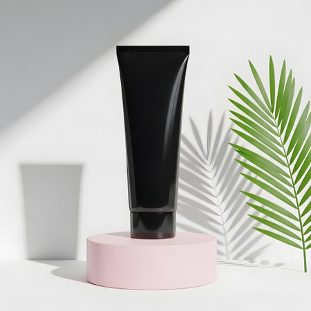 Black cosmetic tube on a pink podium. 3d rendering mock upの素材