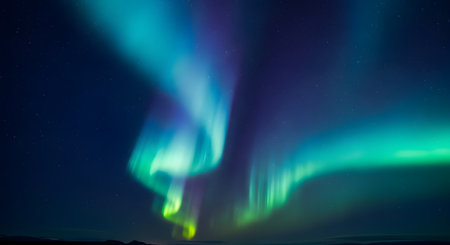 Aurora borealis, northern lights, long shutter speed.の素材