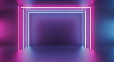 Purple neon light tunnel, 3d rendering. Computer digital drawing.の素材