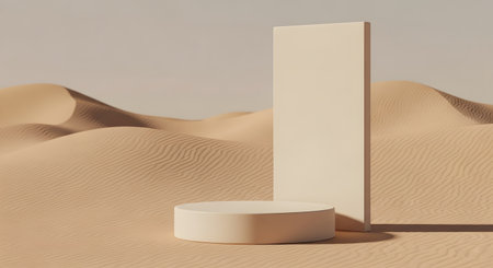 3d render of minimal display podium for your design. Pedestal in the desert.の素材