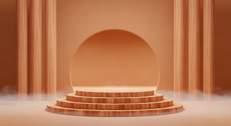 3d rendering of podium or pedestal for product presentation. Mock up scene with empty round stage. Stage for awards ceremony.の素材