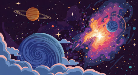 Space background with planets, stars and comets. Vector illustration.の素材