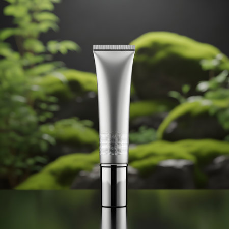 Cosmetic cream bottle on natural background. 3d render illustration.の素材