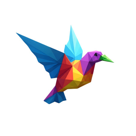 Colorful polygonal bird on white background. Vector illustration.の素材