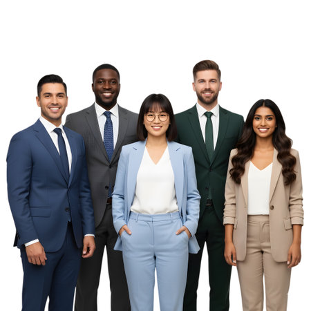 business, people and teamwork concept - group of smiling international business people in suitsの素材