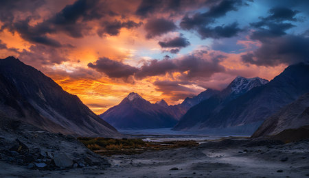 Himalayan landscape at sunset. Himachal Pradesh, Indiaの素材