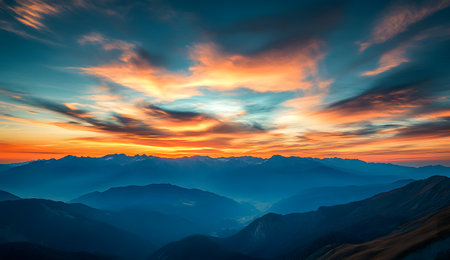 Beautiful sunset in the mountains. Caucasus, Dombay.の素材