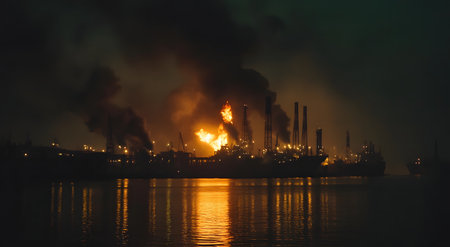 Oil refinery in the evening. Oil and gas industry. Oil and gas industry.の素材