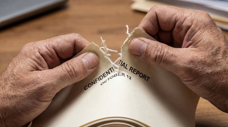 Close-up of an old man's hands holding a piece of paperの素材