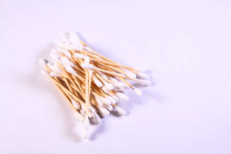 Cutton bud or cotton swab shot on a white background.の写真素材