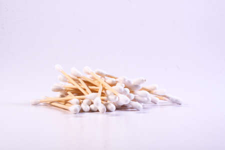 Cutton bud or cotton swab shot on a white background.の写真素材