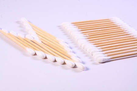 Cutton bud or cotton swab shot on a white background.の写真素材