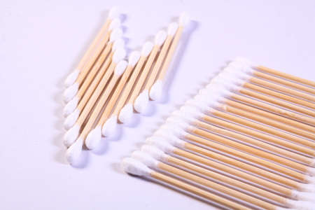 Cutton bud or cotton swab shot on a white background.の写真素材