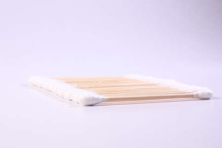 Cutton bud or cotton swab shot on a white background.の写真素材