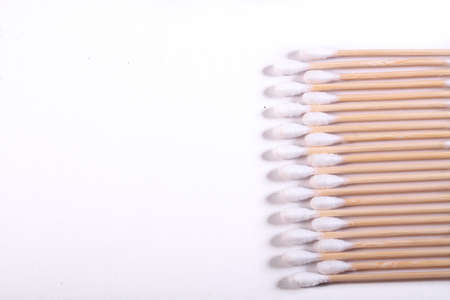 Cutton bud or cotton swab shot on a white background.の写真素材