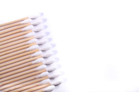 Cutton bud or cotton swab shot on a white background.の写真素材