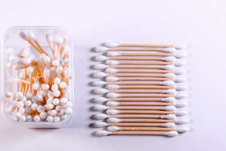 Cutton bud or cotton swab shot on a white background.の写真素材