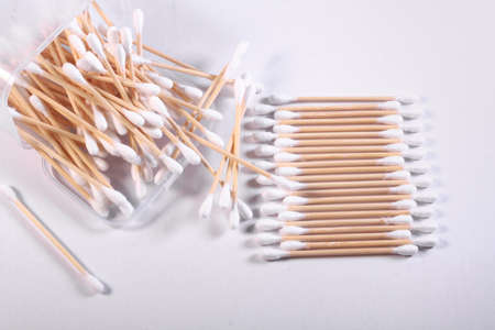 Cutton bud or cotton swab shot on a white background.の写真素材