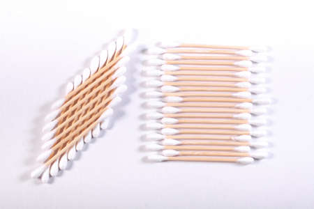 Cutton bud or cotton swab shot on a white background.の写真素材