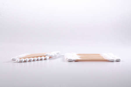 Cutton bud or cotton swab shot on a white background.の写真素材