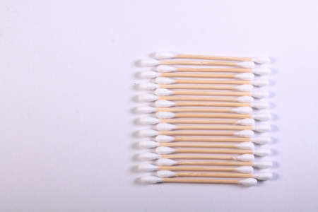 Cutton bud or cotton swab shot on a white background.の写真素材
