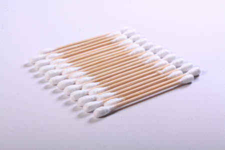 Cutton bud or cotton swab shot on a white background.の写真素材