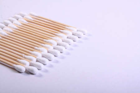 Cutton bud or cotton swab shot on a white background.の写真素材