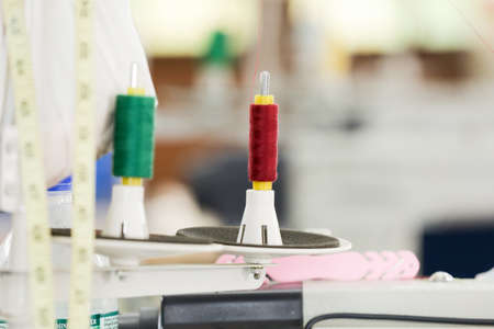 close-up sewing machine, automatic sewing machine, tinted image, selective focusingの写真素材