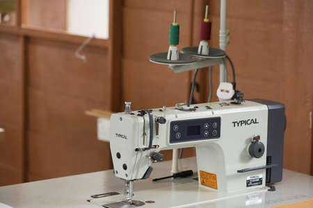 Kuala Lumpur, Malaysia - APR 24, 2020: Typical Sewing Machines is the largest manufacturer of sewing machines in China. sewing machines on table. selective focusのeditorial素材