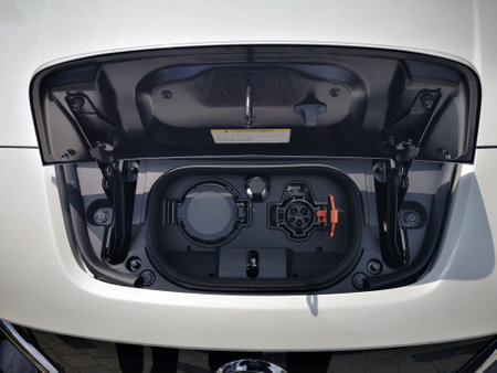 Bukit Tinggi Pahang,Malaysia - 24 Julai, 2019: Nissan Leaf Electric Car at motorshow in Aurel Sanctuary Bentong Pahangのeditorial素材