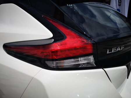Bukit Tinggi Pahang,Malaysia - 24 Julai, 2019: Nissan Leaf Electric Car at motorshow in Aurel Sanctuary Bentong Pahangのeditorial素材