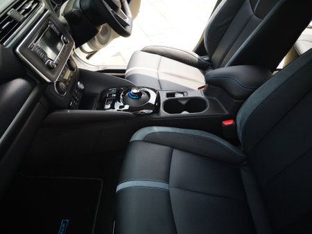 Bukit Tinggi Pahang,Malaysia - 24 Julai, 2019: Nissan Leaf Electric Car at motorshow in Aurel Sanctuary Bentong Pahangのeditorial素材