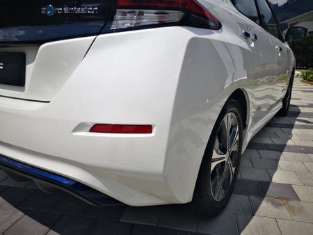 Bukit Tinggi Pahang,Malaysia - 24 Julai, 2019: Nissan Leaf Electric Car at motorshow in Aurel Sanctuary Bentong Pahangのeditorial素材