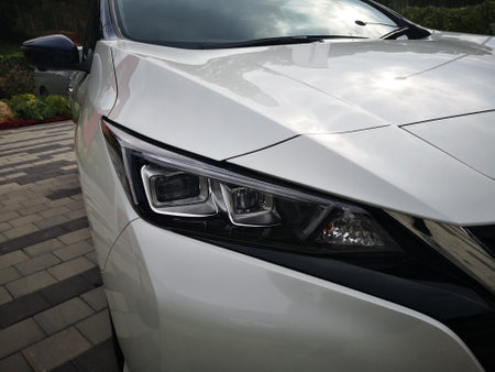 Bukit Tinggi Pahang,Malaysia - 24 Julai, 2019: Nissan Leaf Electric Car at motorshow in Aurel Sanctuary Bentong Pahangのeditorial素材