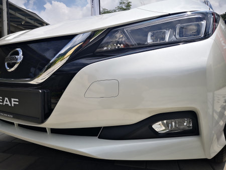 Bukit Tinggi Pahang,Malaysia - 24 Julai, 2019: Nissan Leaf Electric Car at motorshow in Aurel Sanctuary Bentong Pahangのeditorial素材