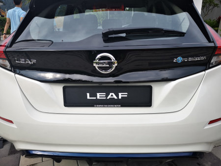 Bukit Tinggi Pahang,Malaysia - 24 Julai, 2019: Nissan Leaf Electric Car at motorshow in Aurel Sanctuary Bentong Pahangのeditorial素材
