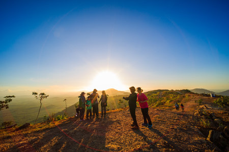 kedah, Malaysia - December 13, 2019: On Friday, Saturday and Sunday, many residents around Bukit Laka, Changlun climb the hill to see the beautiful scenery in the morning and sunrise.のeditorial素材
