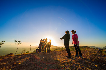 kedah, Malaysia - December 13, 2019: On Friday, Saturday and Sunday, many residents around Bukit Laka, Changlun climb the hill to see the beautiful scenery in the morning and sunrise.のeditorial素材