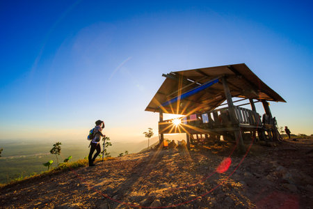 kedah, Malaysia - December 13, 2019: On Friday, Saturday and Sunday, many residents around Bukit Laka, Changlun climb the hill to see the beautiful scenery in the morning and sunrise.のeditorial素材