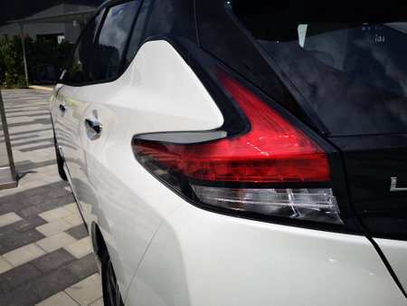 Bukit Tinggi Pahang,Malaysia - 24 Julai, 2019: Nissan Leaf Electric Car at motorshow in Aurel Sanctuary Bentong Pahangのeditorial素材