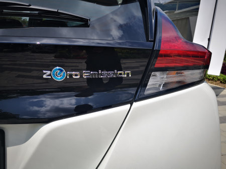 Bukit Tinggi Pahang,Malaysia - 24 Julai, 2019: Nissan Leaf Electric Car at motorshow in Aurel Sanctuary Bentong Pahangのeditorial素材