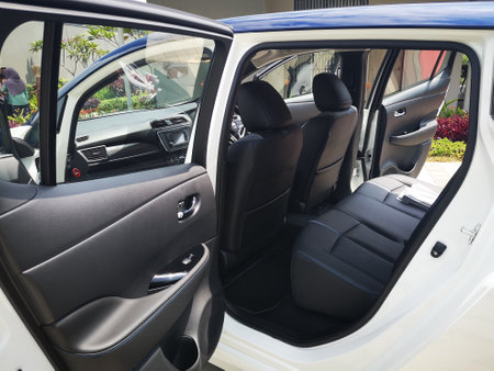Bukit Tinggi Pahang,Malaysia - 24 Julai, 2019: Nissan Leaf Electric Car at motorshow in Aurel Sanctuary Bentong Pahangのeditorial素材