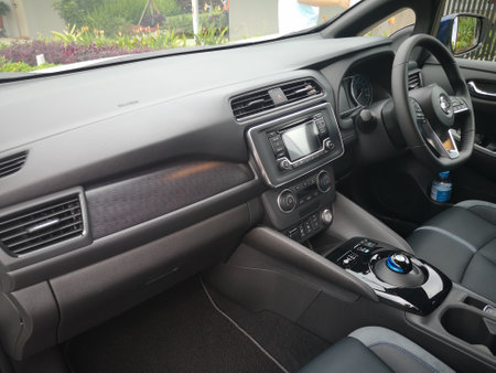 Bukit Tinggi Pahang,Malaysia - 24 Julai, 2019: Nissan Leaf Electric Car at motorshow in Aurel Sanctuary Bentong Pahangのeditorial素材